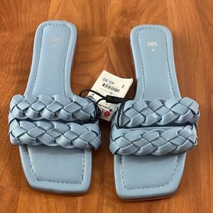 Zara Blue Woven Flat Sandals